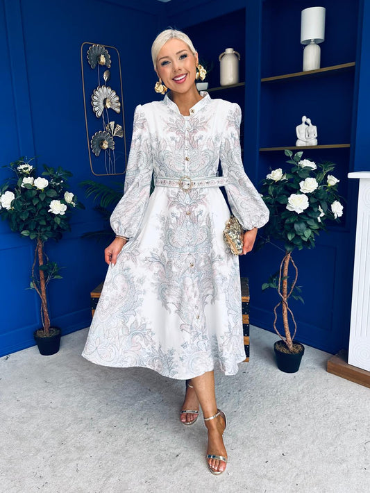 Clarice Detailed Midi Shirt Dress White