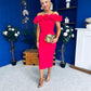 Angelica Ruffle Detail Bardot Midi Dress Magenta