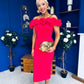 Angelica Ruffle Detail Bardot Midi Dress Magenta