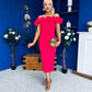 Angelica Ruffle Detail Bardot Midi Dress Magenta