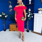 Angelica Ruffle Detail Bardot Midi Dress Magenta