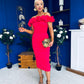 Angelica Ruffle Detail Bardot Midi Dress Magenta