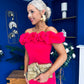 Angelica Ruffle Detail Bardot Midi Dress Magenta