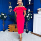 Angelica Ruffle Detail Bardot Midi Dress Magenta