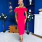 Angelica Ruffle Detail Bardot Midi Dress Magenta