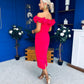 Angelica Ruffle Detail Bardot Midi Dress Magenta
