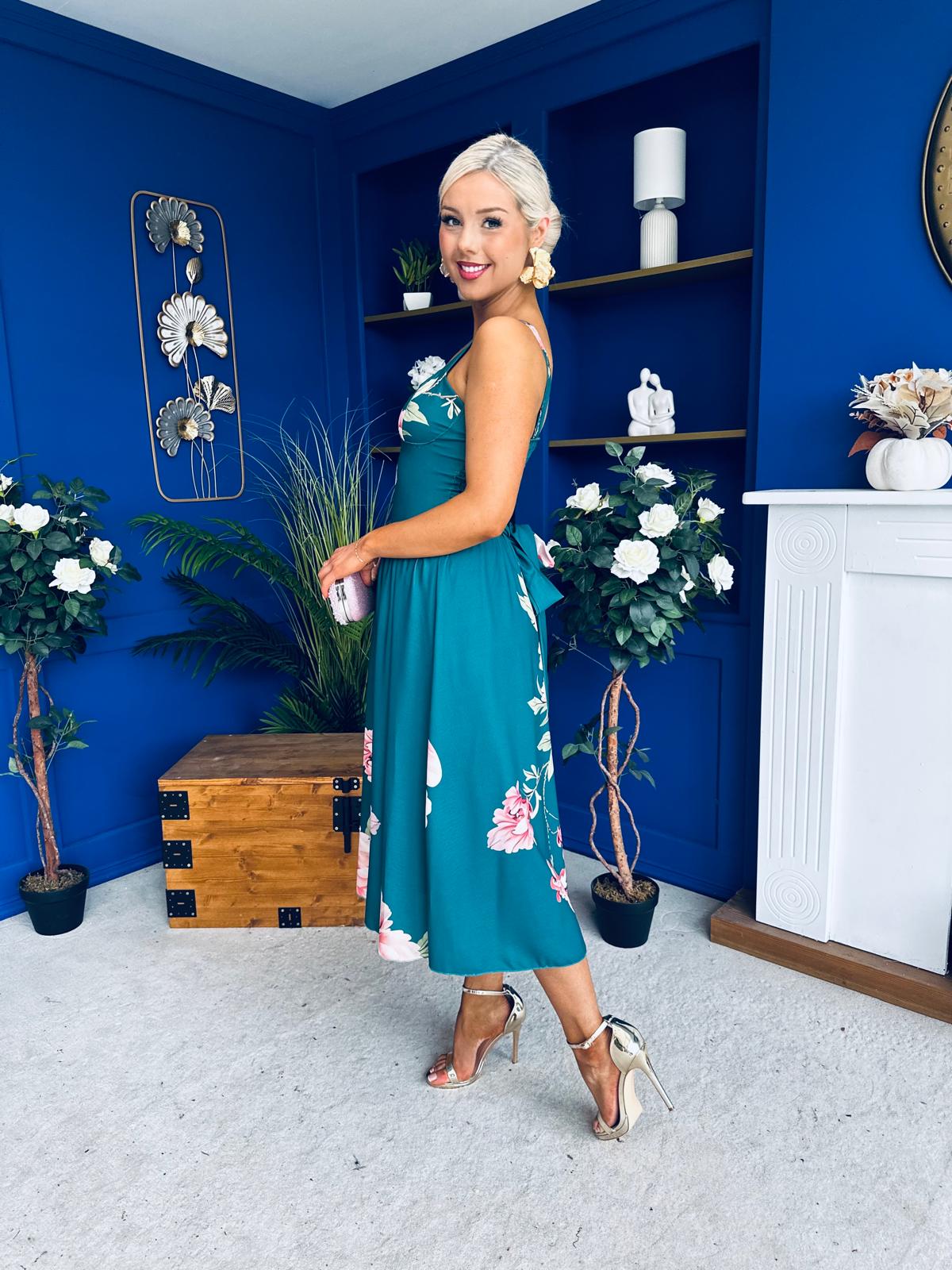 Jude Drop waist Midi Dress Floral Green