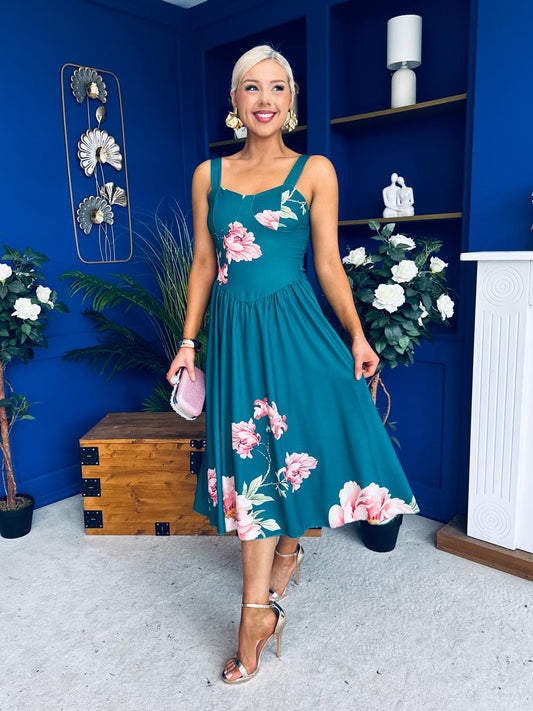 Jude Drop waist Midi Dress Floral Green