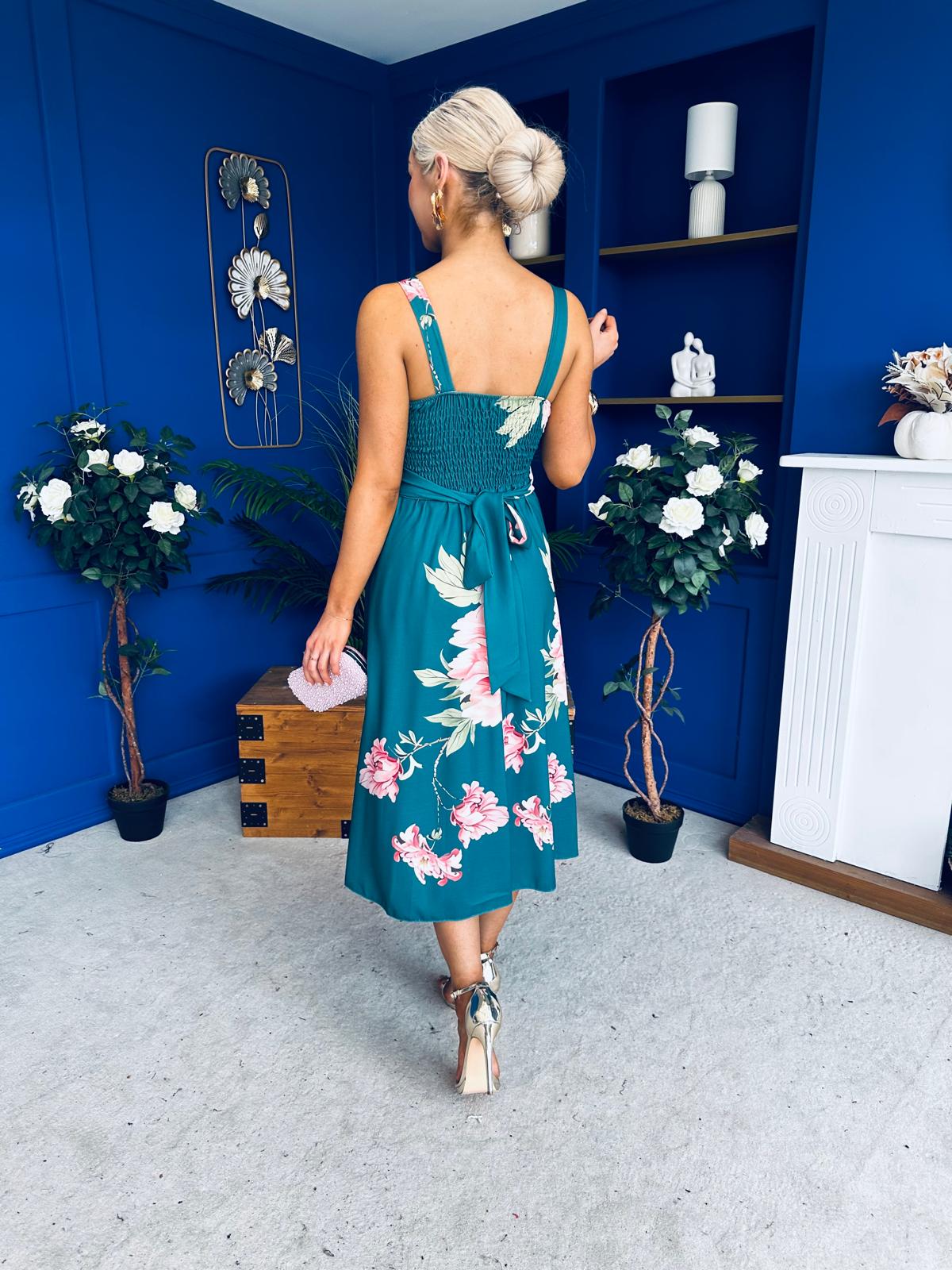 Jude Drop waist Midi Dress Floral Green