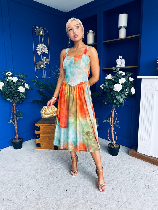 Jude Drop Waist Midi Dress Marble Amber