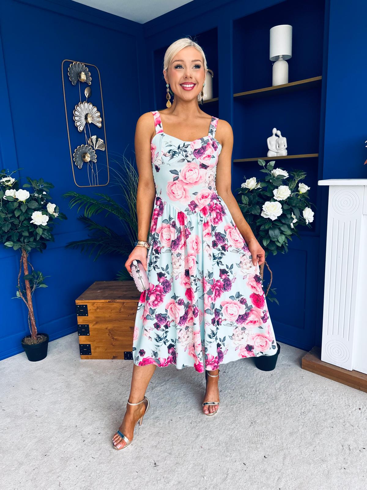 Jude Drop Waist Midi Dress Floral Mint Canella Lane Jude Drop Waist Midi Dress Floral Mint Canella Lane