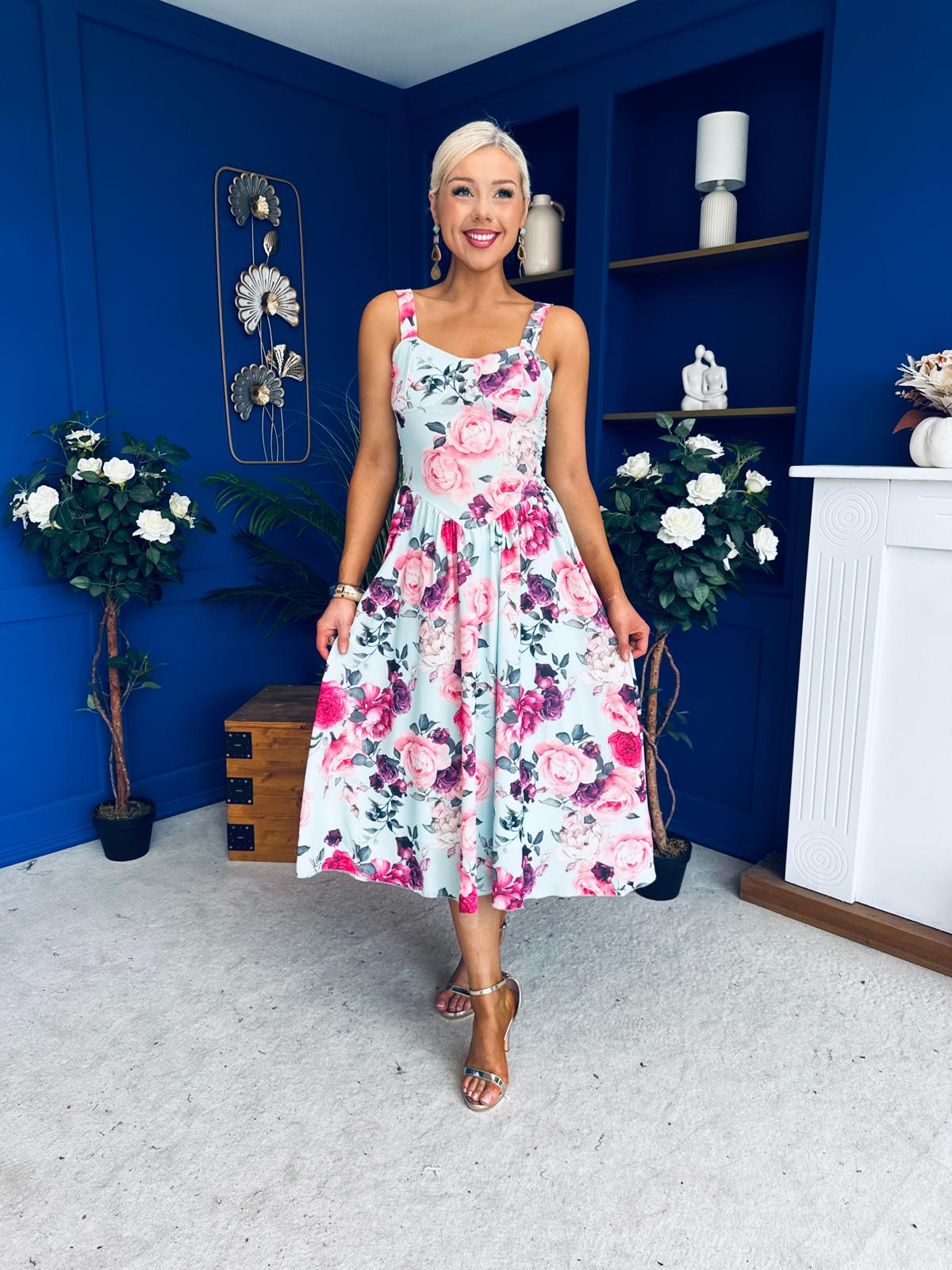 Jude Drop Waist Midi Dress Floral Mint