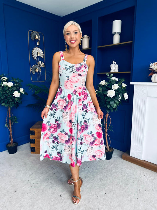 Jude Drop Waist Midi Dress Floral Mint