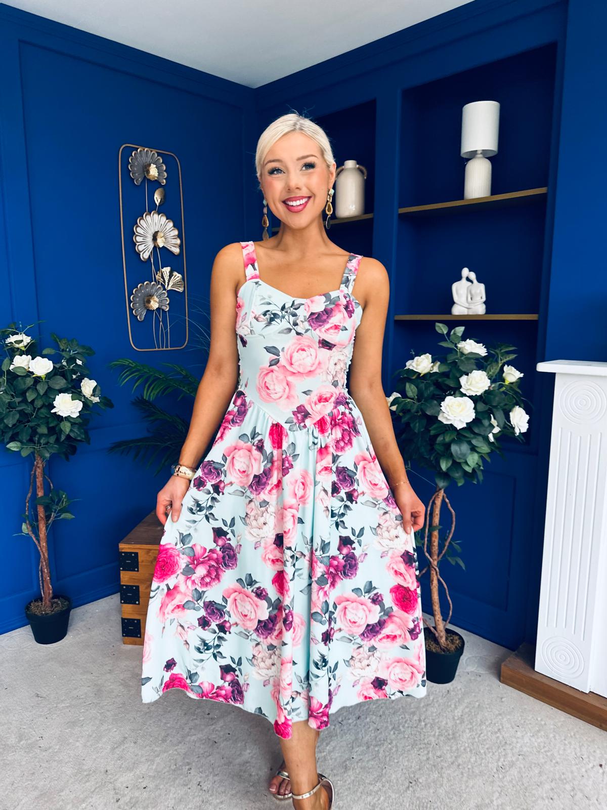Jude Drop Waist Midi Dress Floral Mint