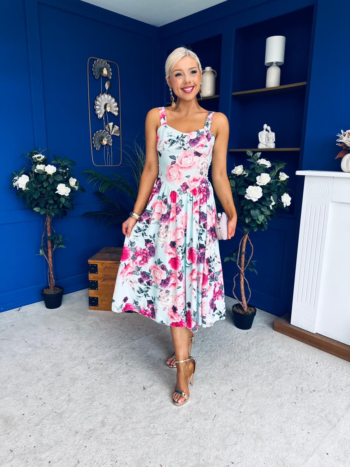 Jude Drop Waist Midi Dress Floral Mint