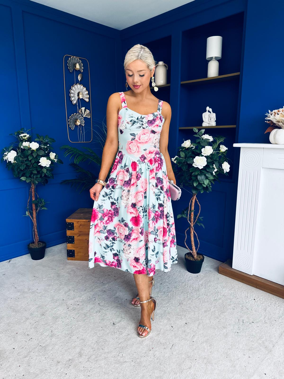 Jude Drop Waist Midi Dress Floral Mint
