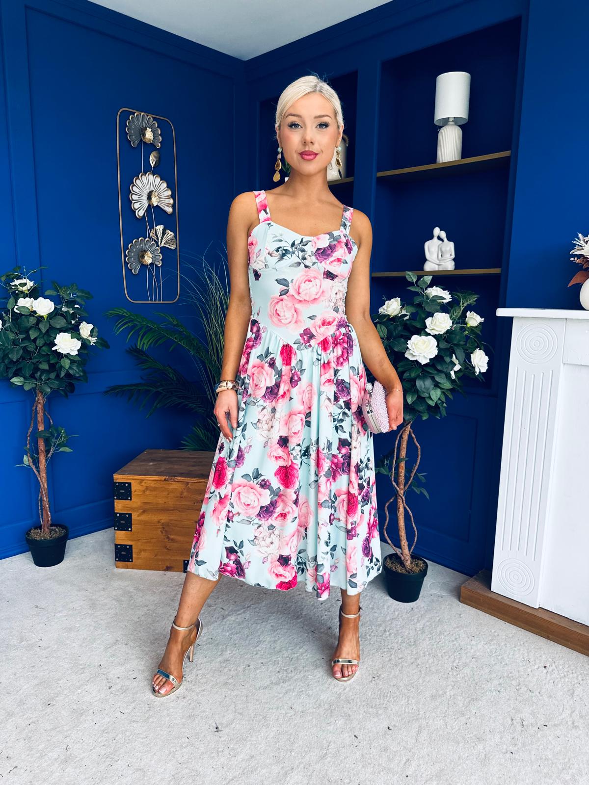 Jude Drop Waist Midi Dress Floral Mint Canella Lane Jude Drop Waist Midi Dress Floral Mint Canella Lane