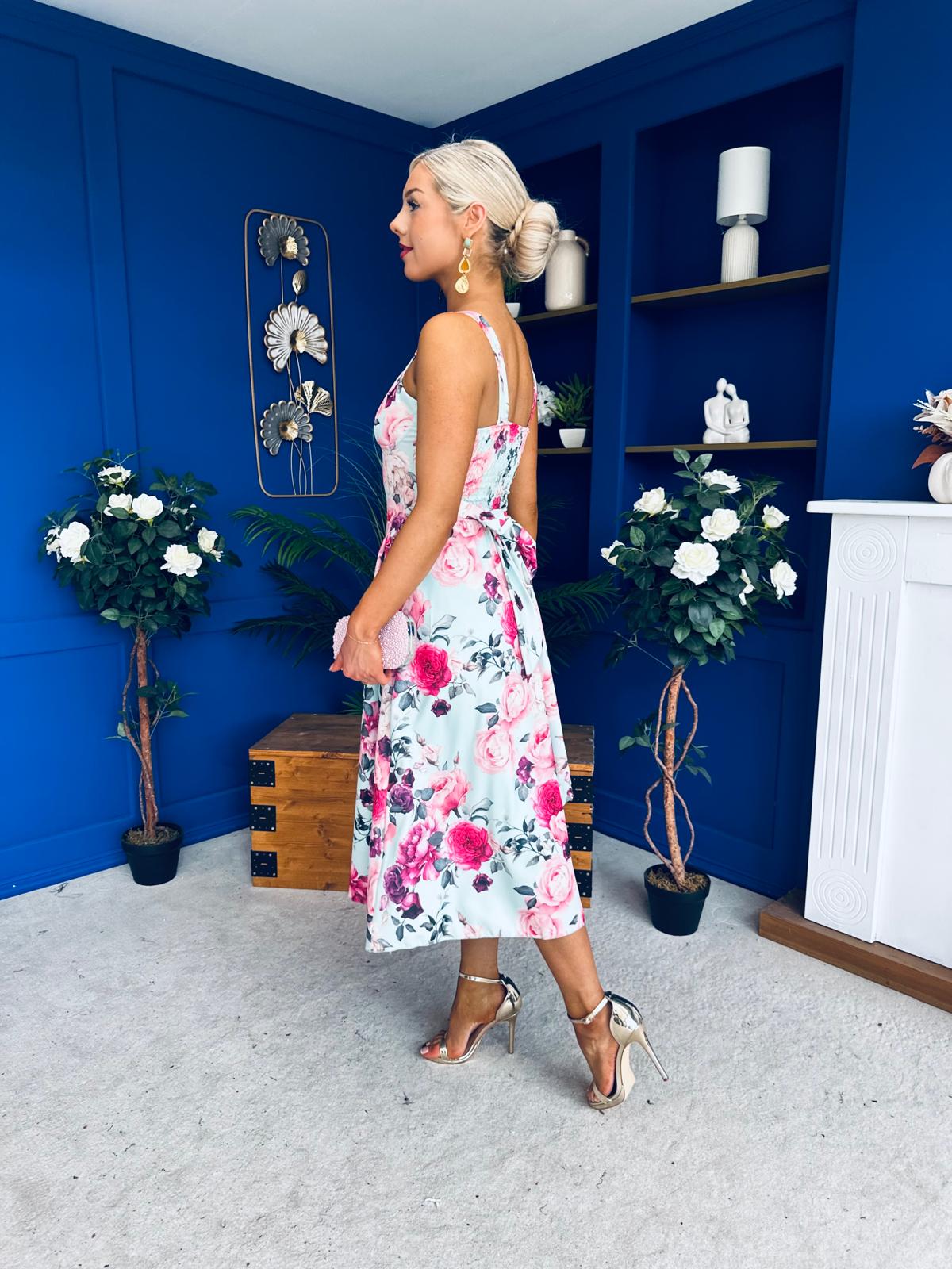 Jude Drop Waist Midi Dress Floral Mint