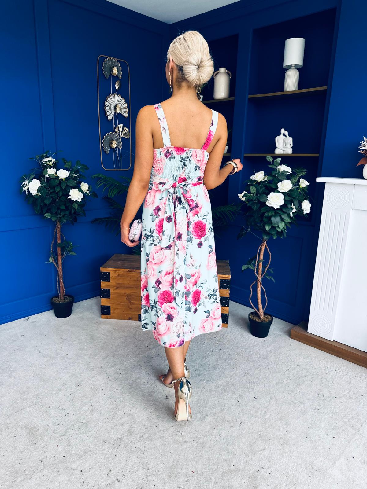 Jude Drop Waist Midi Dress Floral Mint