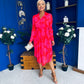 Blaire Detailed Plisse Midi Dress Floral Coral