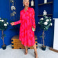 Blaire Detailed Plisse Midi Dress Floral Coral