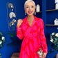 Blaire Detailed Plisse Midi Dress Floral Coral
