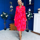 Blaire Detailed Plisse Midi Dress Floral Coral