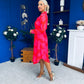 Blaire Detailed Plisse Midi Dress Floral Coral