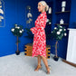 Blaire Detailed Plisse Midi Dress Floral Pink