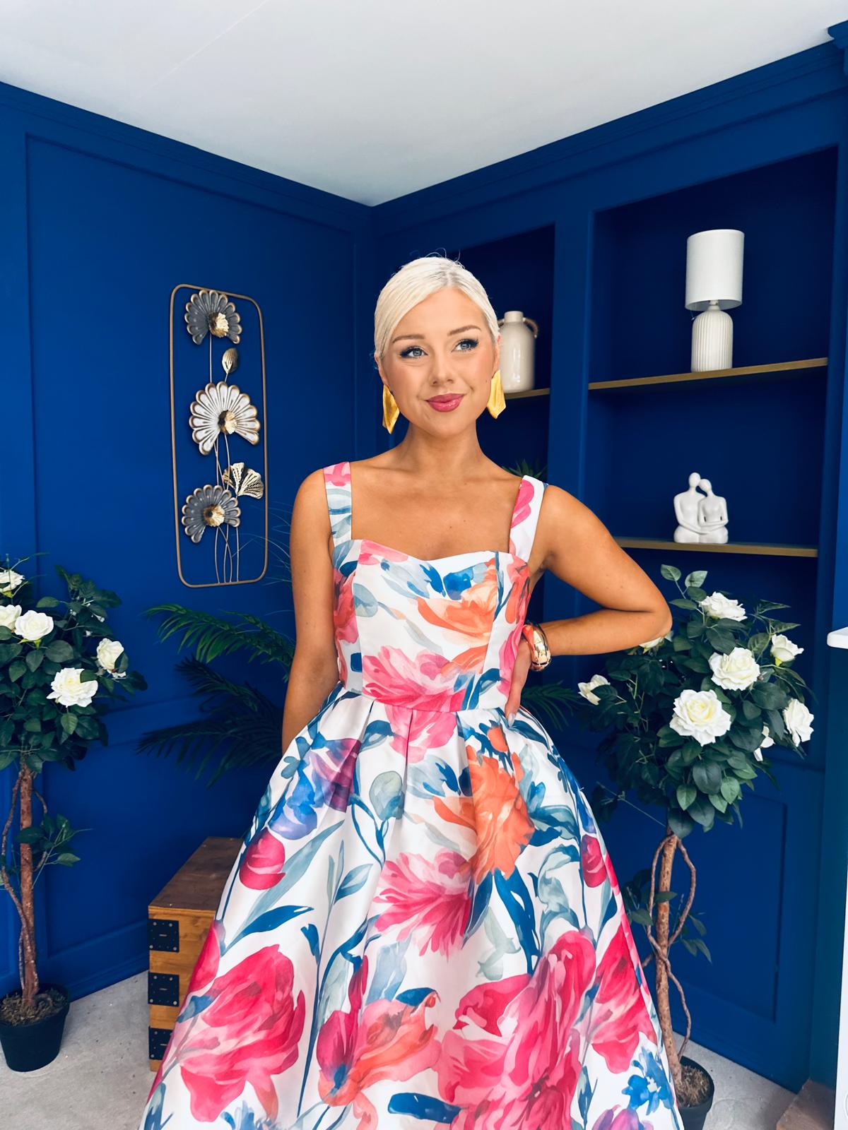 Raisa Strappy Sweetheart Neck Midi Dress Floral