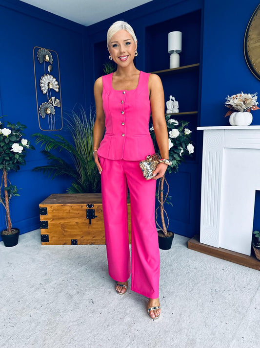 Jamie Waistcoat And Jo Trouser Set Fuchsia