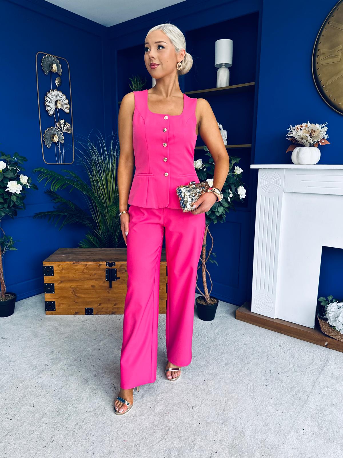 Jamie Waistcoat And Jo Trouser Set Fuchsia