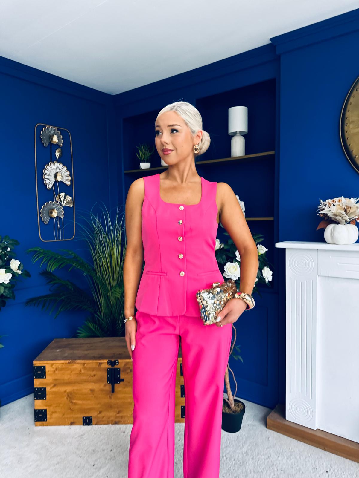Jamie Waistcoat And Jo Trouser Set Fuchsia