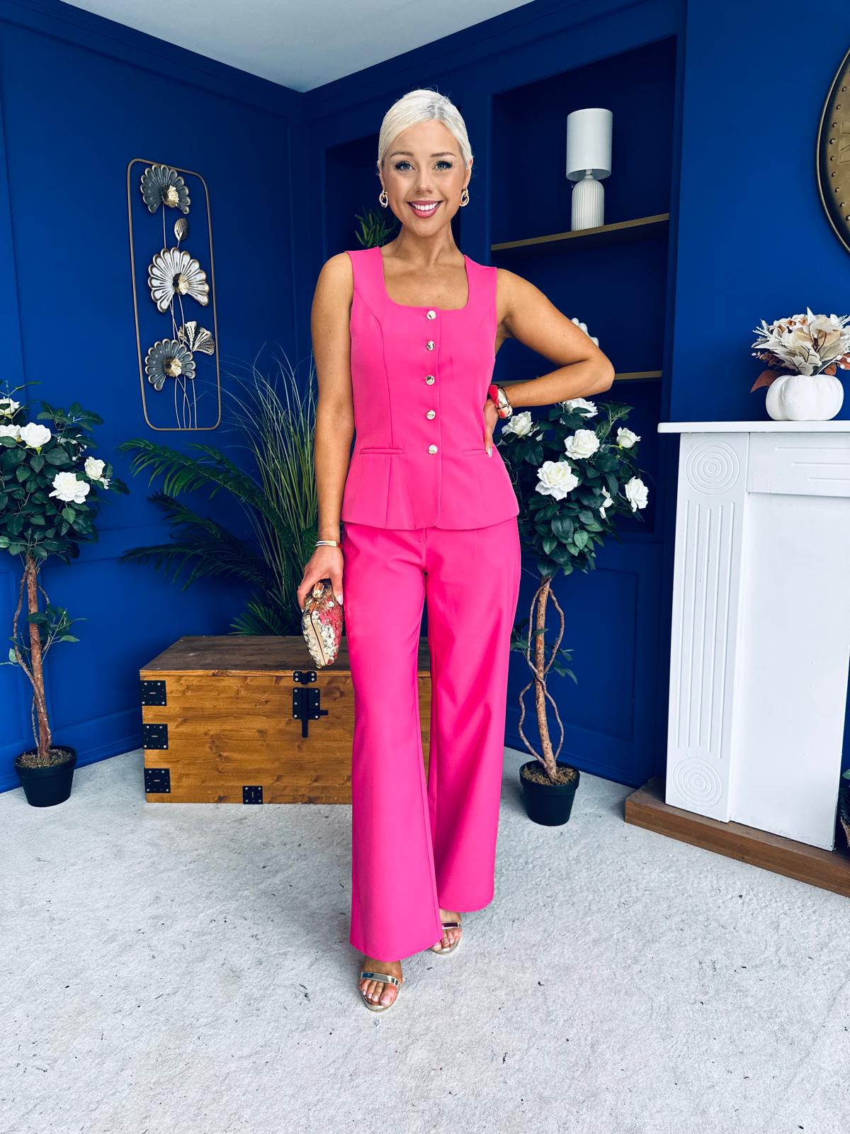 Jamie Waistcoat And Jo Trouser Set Fuchsia