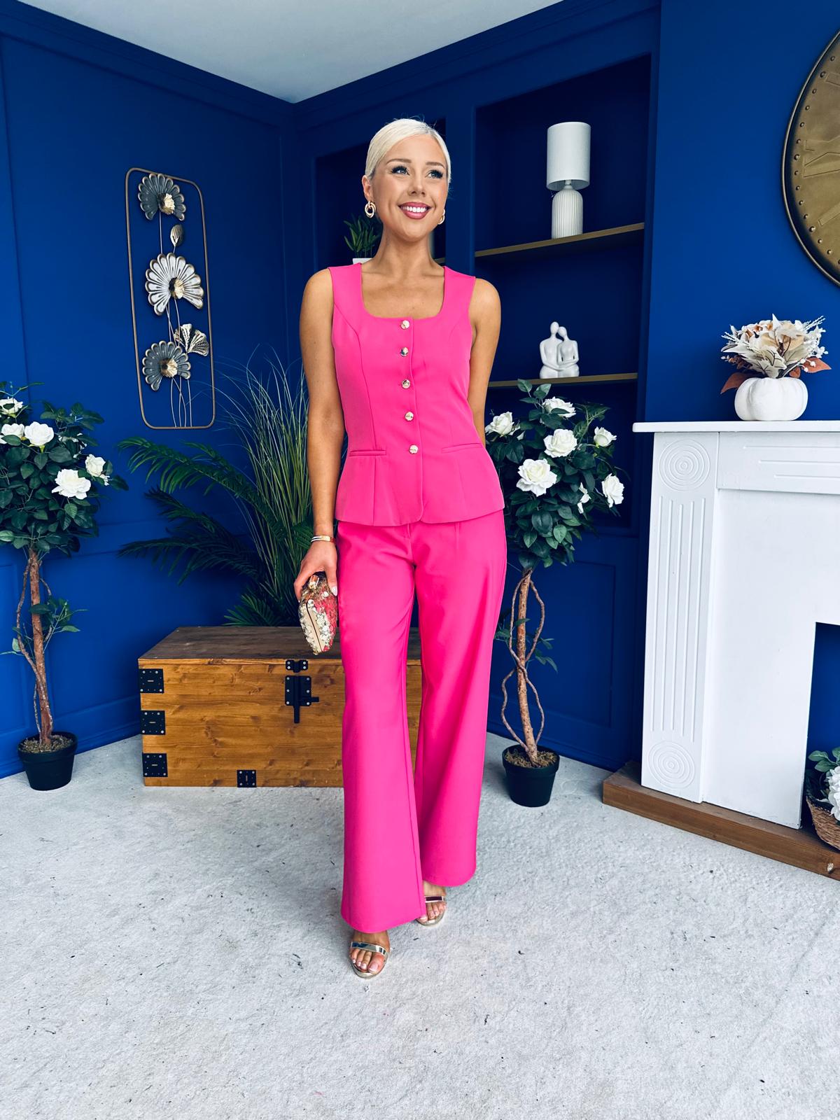Jamie Waistcoat And Jo Trouser Set Fuchsia