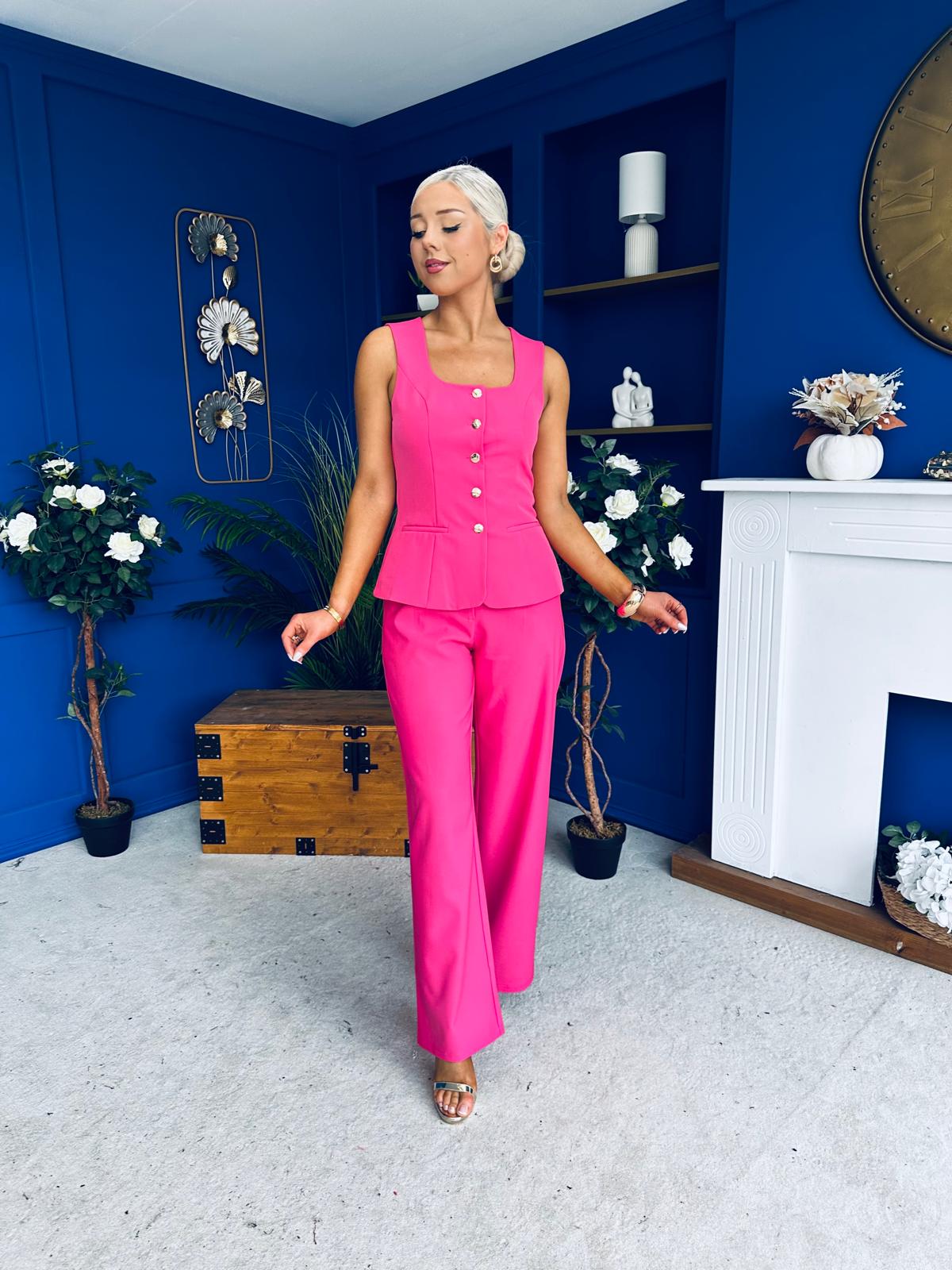 Jamie Waistcoat And Jo Trouser Set Fuchsia