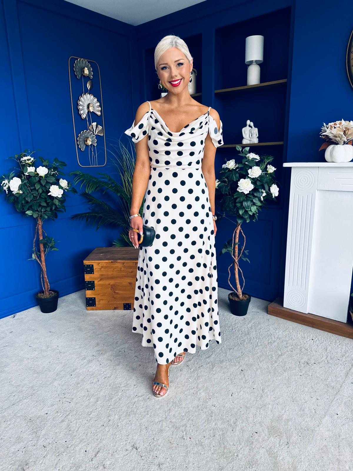 Julie Cowl Neck Maxi Dress Polka Cream