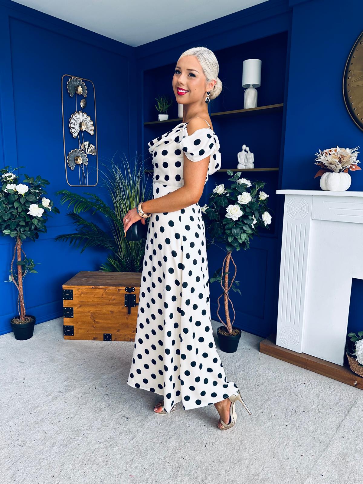 Julie Cowl Neck Maxi Dress Polka Cream