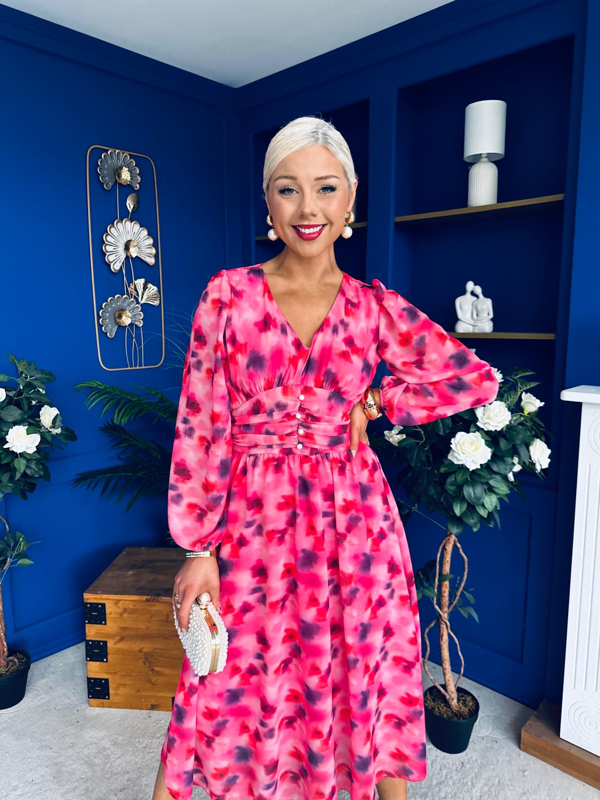 Bronagh Banded Midi Dress Floral Coral