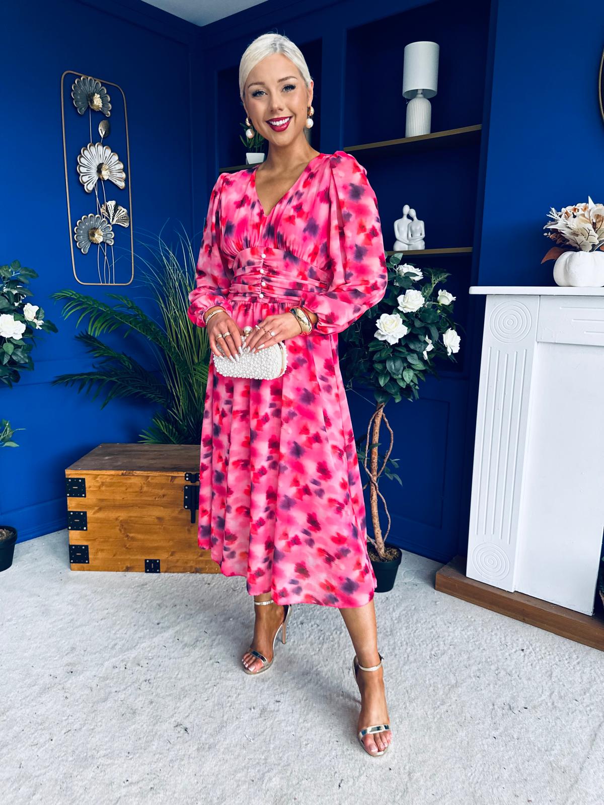 Bronagh Banded Midi Dress Floral Coral