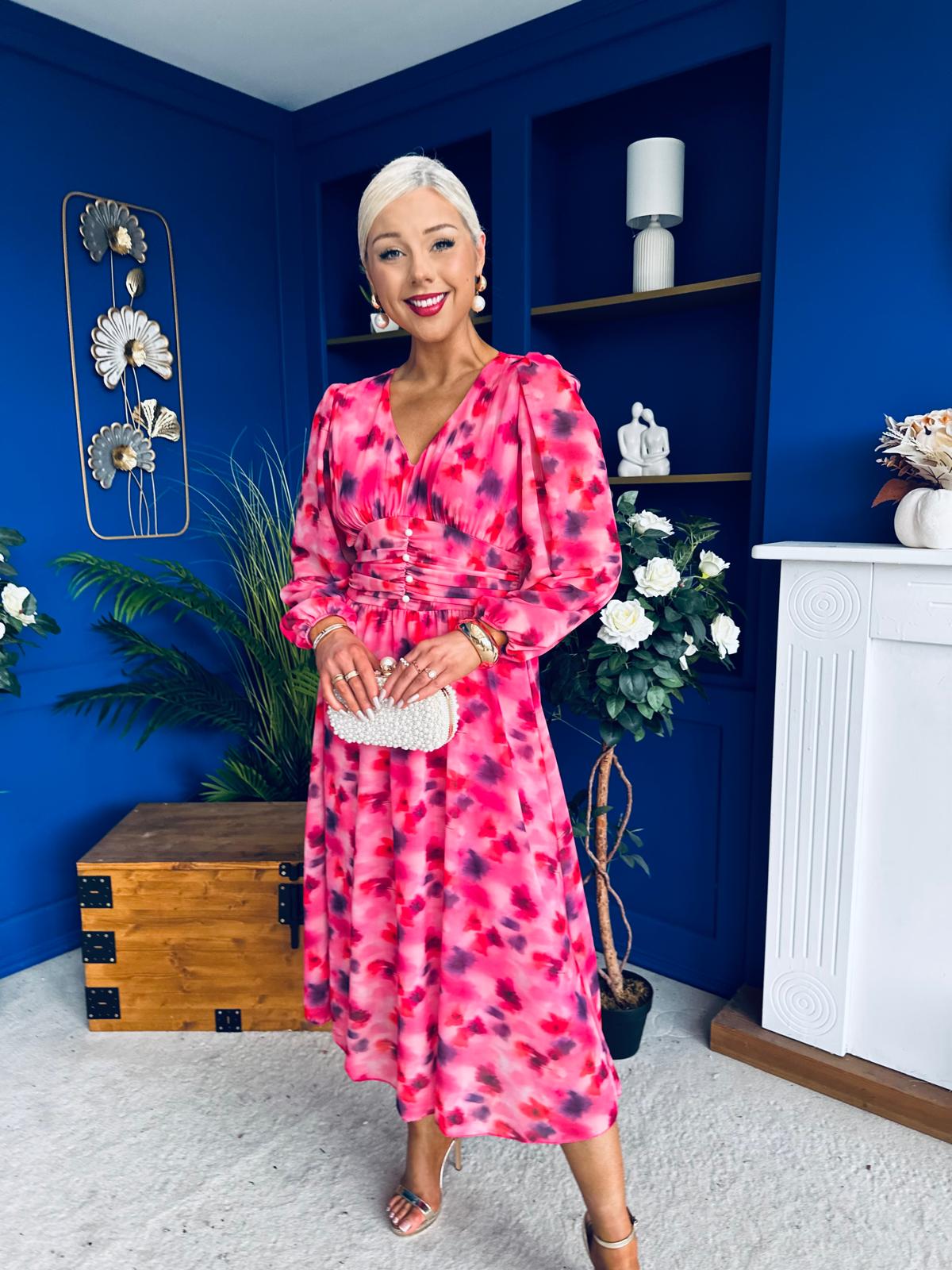 Bronagh Banded Midi Dress Floral Coral