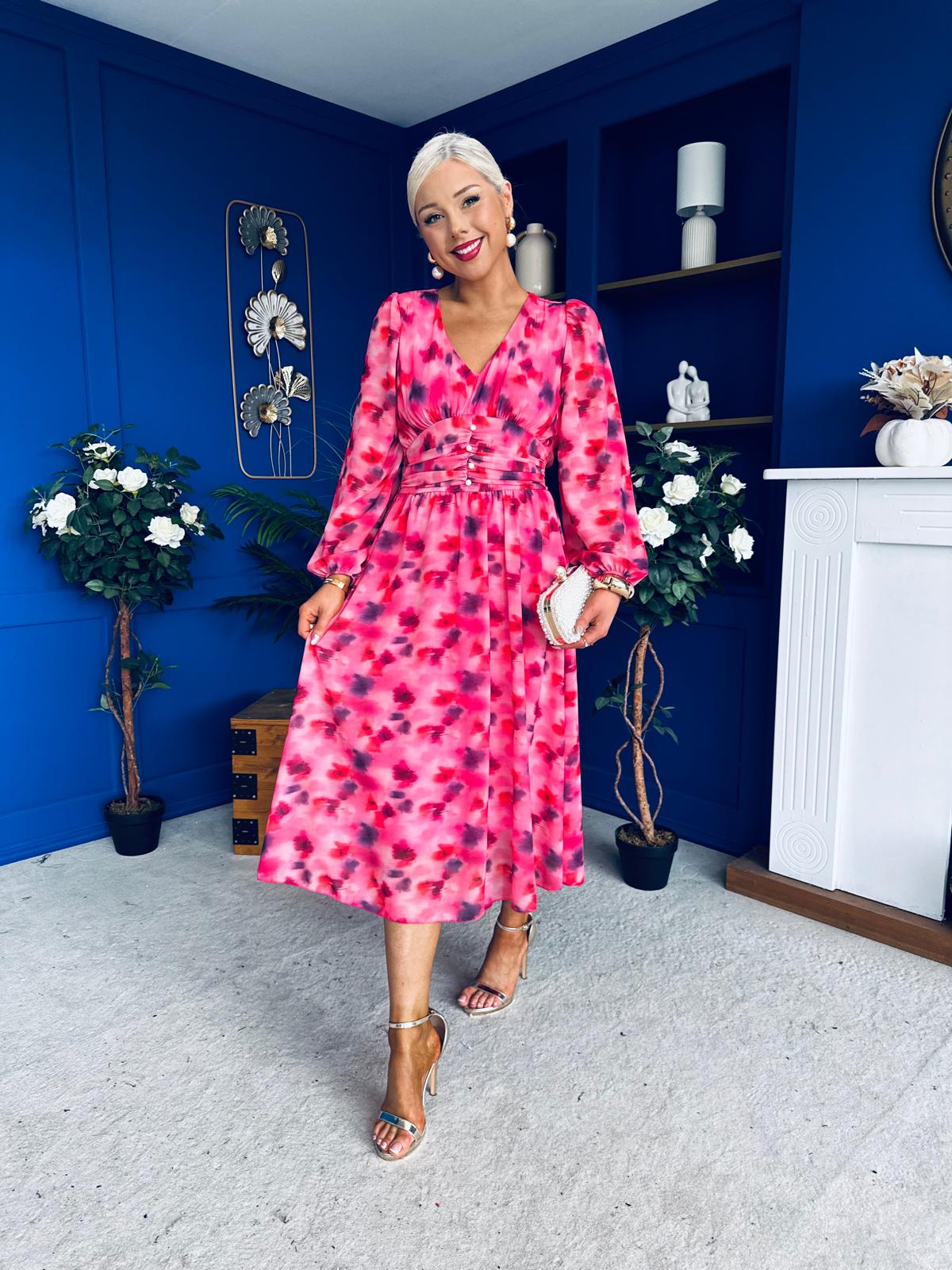 Bronagh Banded Midi Dress Floral Coral