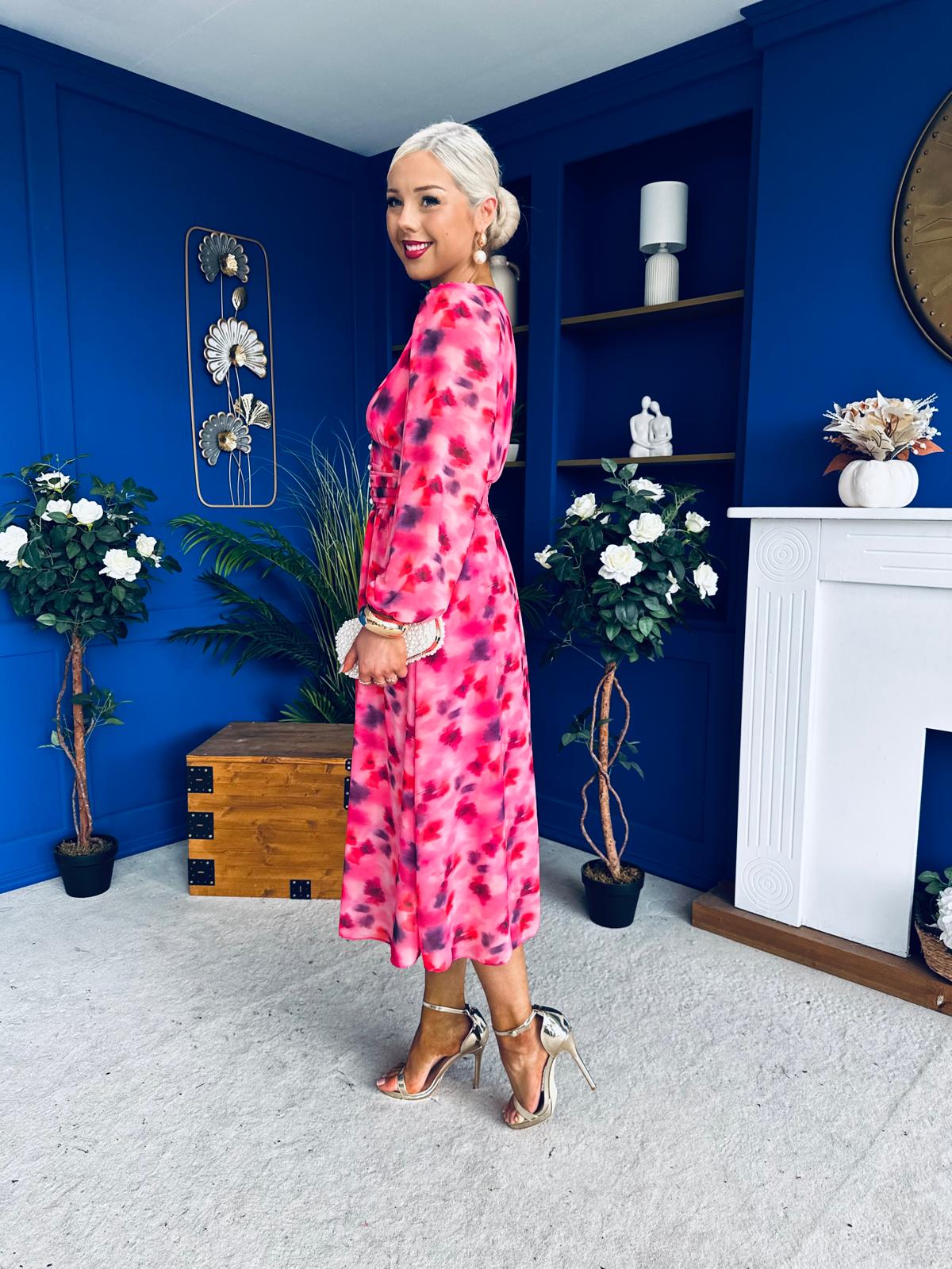 Bronagh Banded Midi Dress Floral Coral