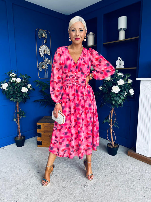 Bronagh Banded Midi Dress Floral Coral