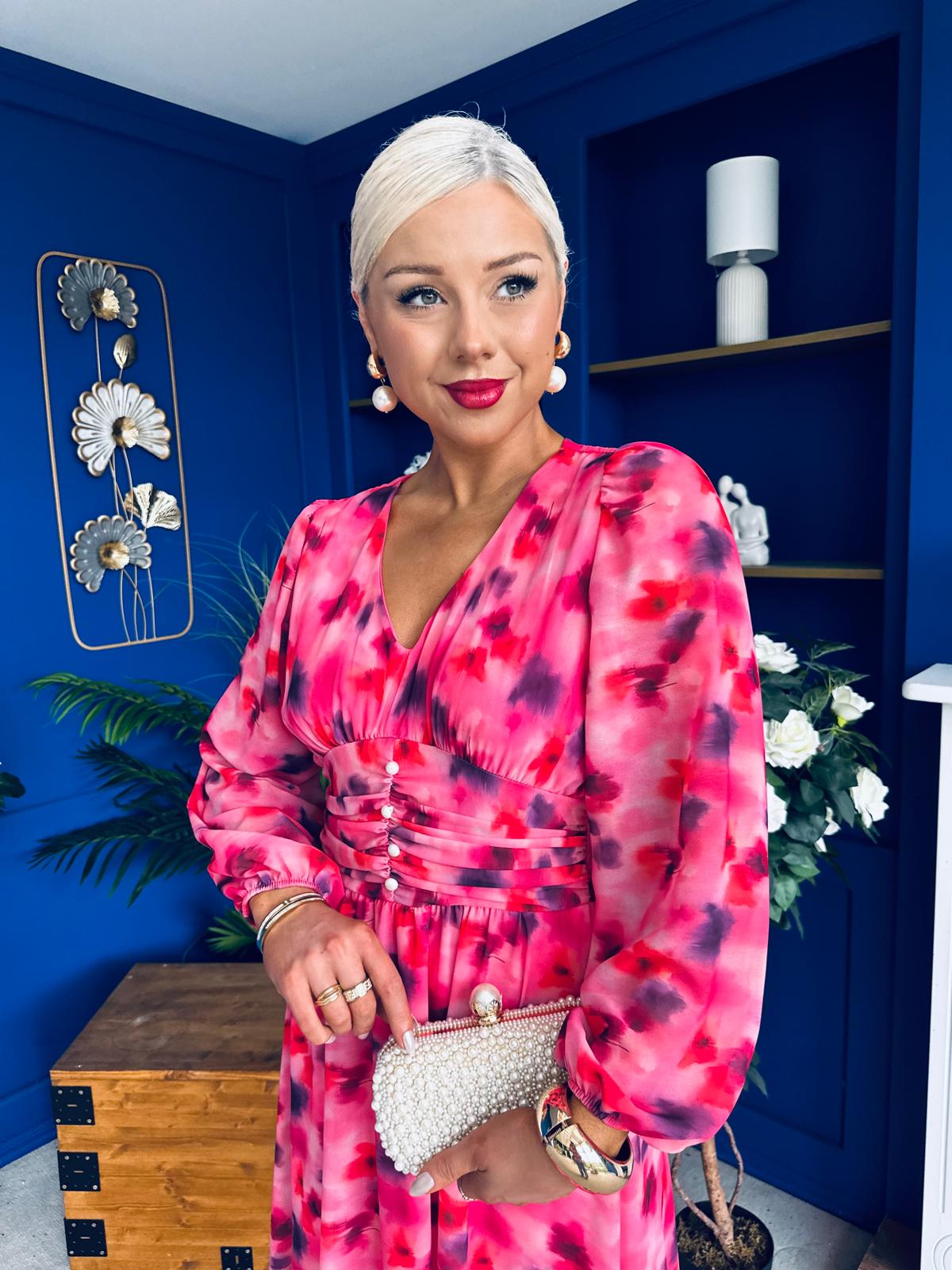 Bronagh Banded Midi Dress Floral Coral