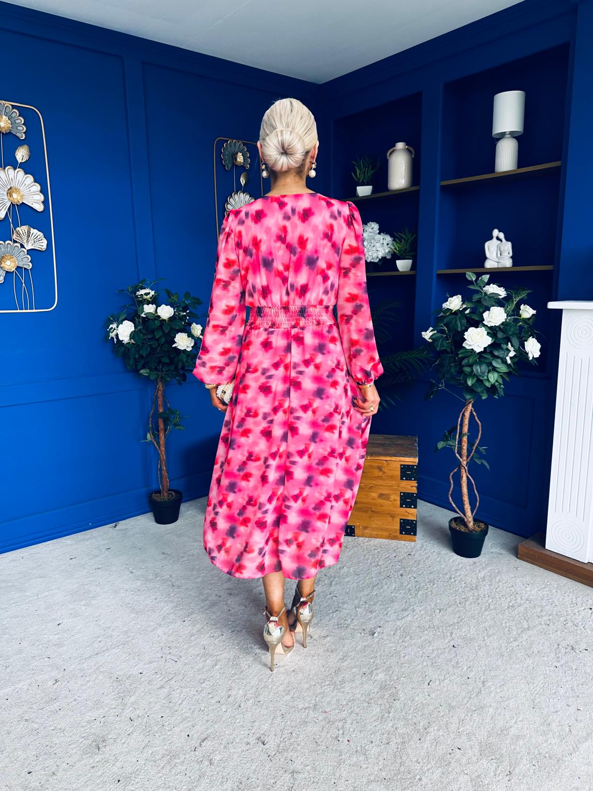 Bronagh Banded Midi Dress Floral Coral