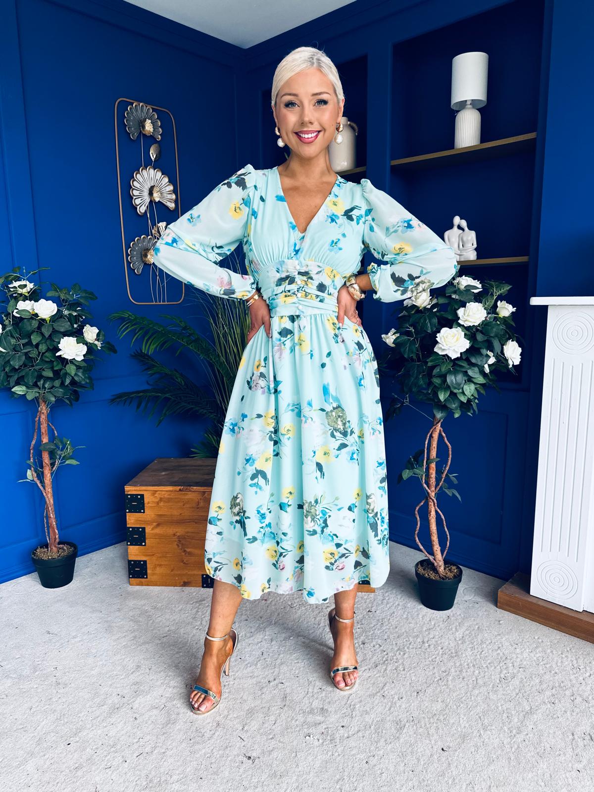 Bronagh Banded Midi Dress Floral Mint