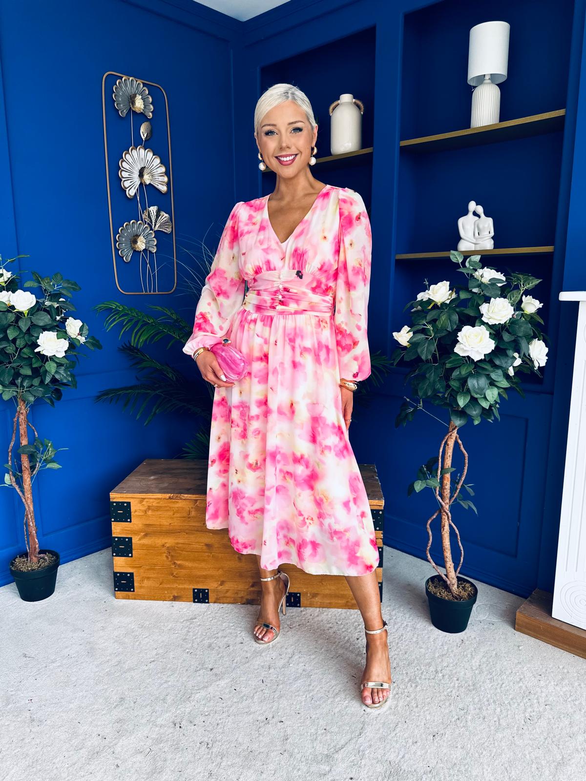 Bronagh Banded Midi Dress Floral Pink