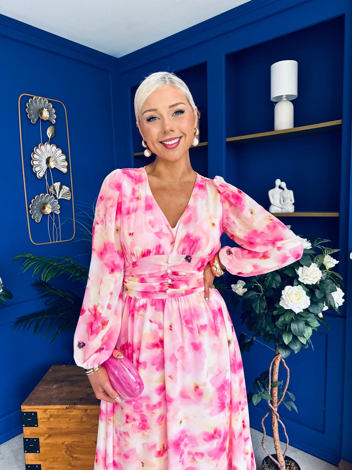 Bronagh Banded Midi Dress Floral Pink