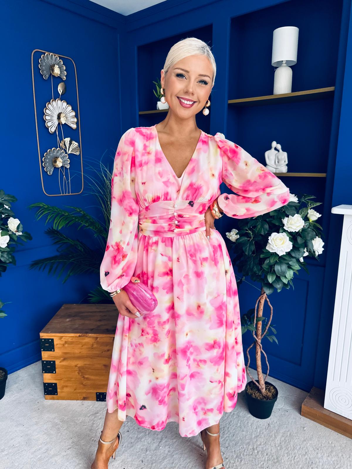 Bronagh Banded Midi Dress Floral Pink